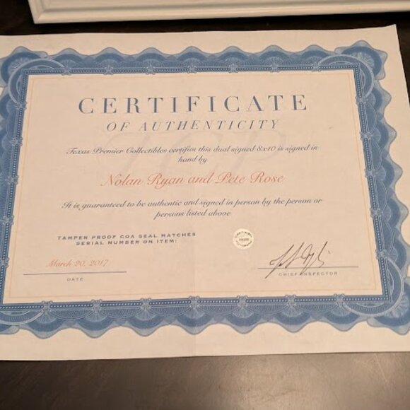 ⬇️PD⬇️O2 PETE ROSE & NOLAN RYAN SIGNED PIC W/ COA - Picture 3 of 7